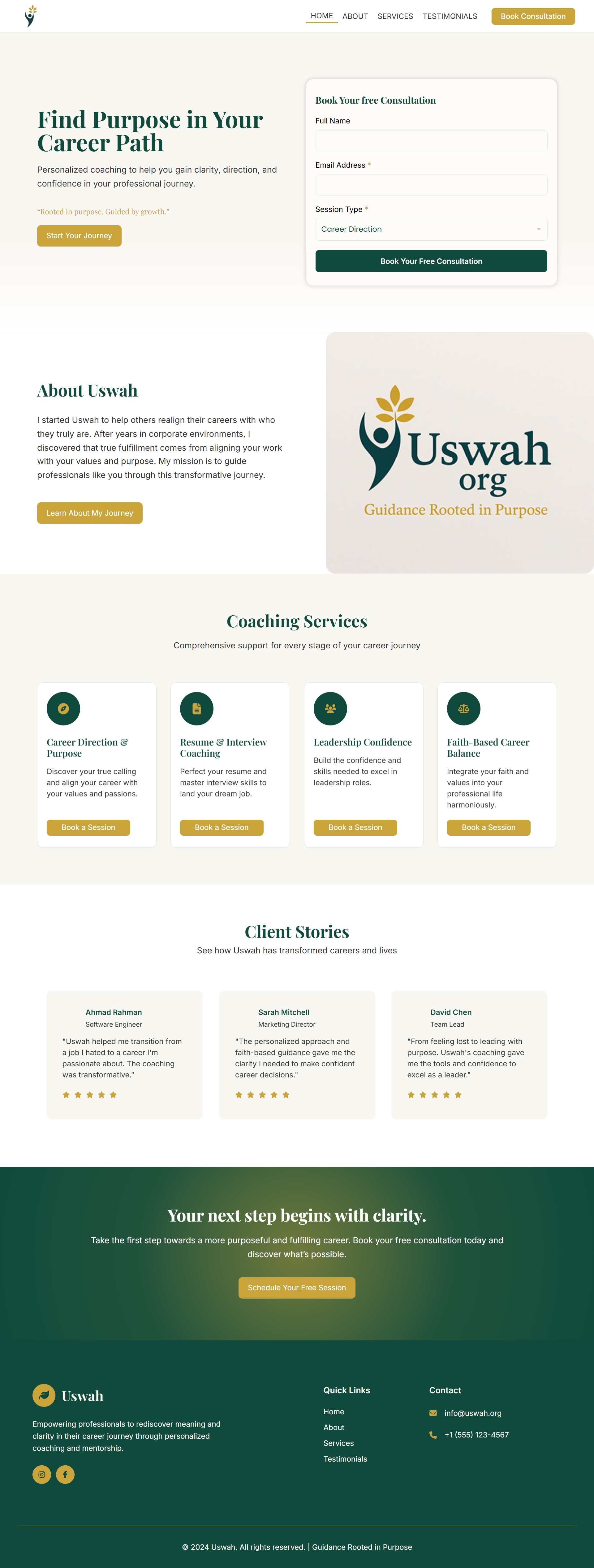 Uswah career coaching website design – screenshot 2